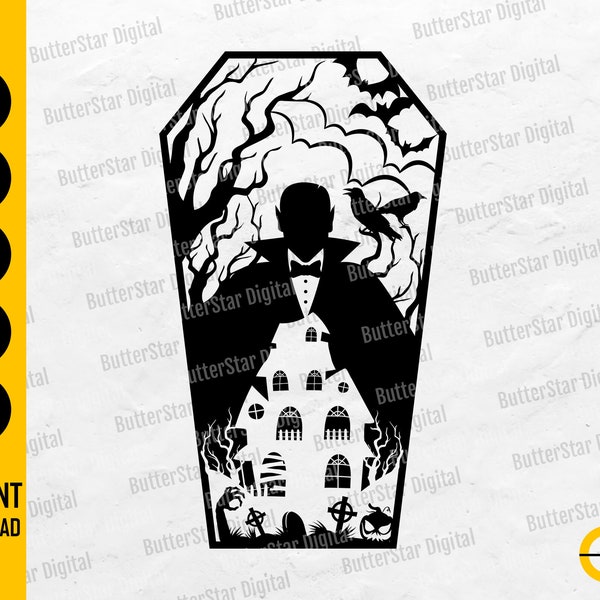 Vampire Coffin SVG | Halloween Casket Decor | Home Wall Monster Decal | Cricut Cut File Silhouette | Printable Clipart Vector Png Eps Pdf Ai