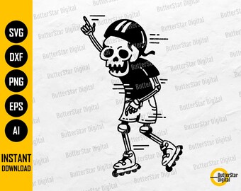 Skeleton Inline Skating SVG | Roller Blades SVG | Roller Skates Shirt | Cricut Silhouette Cutting File Clipart Vector Digital Dxf Png Eps Ai