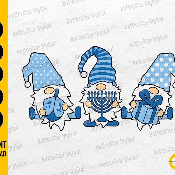 Hanukkah Gnomes SVG | Chanukah | Cute Gnome With Menorah Dreidel Gift | Cricut Cutting File Printable Clip Art Vector Digital Dxf Png Eps Ai