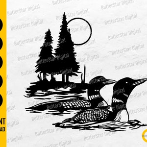 Lake Loons SVG | Nature Wilderness Wildlife Forest | Cricut Silhouette Cut File DIY Laser CNC Clipart Vector Digital Download Dxf Png Eps Ai