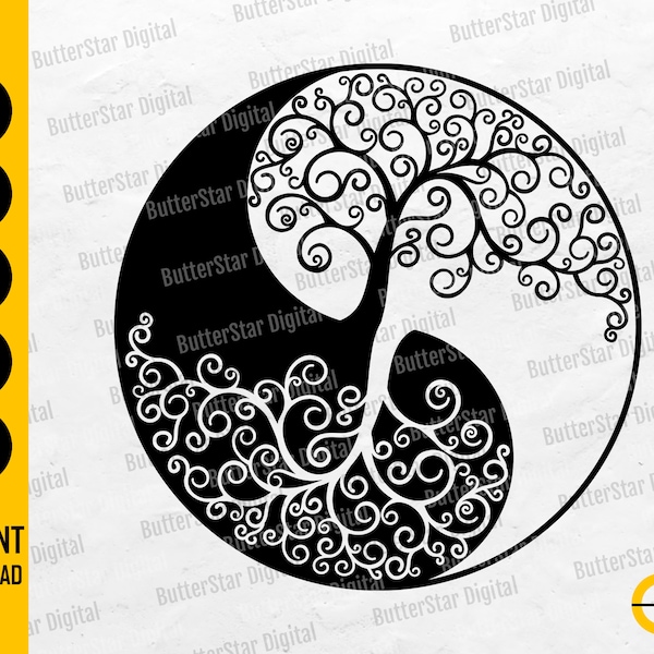 Tree Yin Yang SVG | Ying Yang SVG | Balance Harmony Nature | Cricut Silhouette Cutting File Printable Clipart Vector Digital Dxf Png Eps Ai