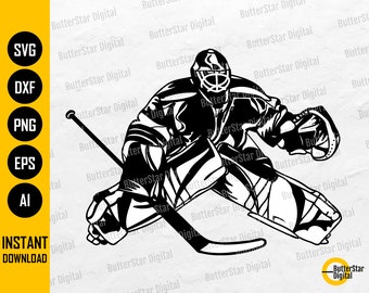 Hockey Goalie SVG | Hockey Player Illustration Drawing Decal Vinyl | Cricut Cutting File | Printable Clipart Vector | Digital Png Eps Dxf Ai