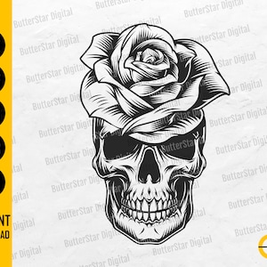 Skull Rose SVG | Dead Skeleton Flower SVG | Gothic Love Decal Shirt Graphics | Cutting File Printable Clipart Vector Digital Dxf Png Eps Ai