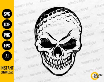 Golf Skull SVG | Golfer SVG | Golf Ball SVG Vinyl Stencil Graphics | Cricut Silhouette Cameo Cuttables Clipart Vector Digital Dxf Png Eps Ai