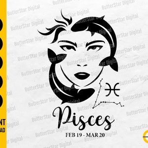 Pisces Girl SVG | Zodiac Sign SVG | Astrology SVG | Horoscope Svg | Cricut Silhouette Cameo Printable Clip Art Vector Digital Dxf Png Eps Ai