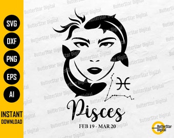 Pisces Girl SVG | Zodiac Sign SVG | Astrology SVG | Horoscope Svg | Cricut Silhouette Cameo Printable Clip Art Vector Digital Dxf Png Eps Ai