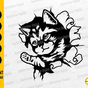 Kitty On The Wall SVG | Cat SVG | Cute Animal T-Shirt Decals Wall Art | Cricut Cutting File Silhouette Clipart Vector Digital Dxf Png Eps Ai