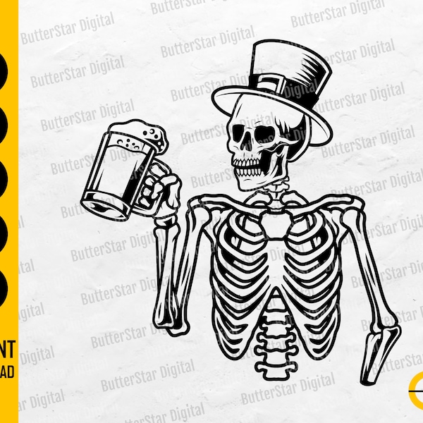 Skeleton Drinking SVG | Lager SVG | Draft Beer SVG | Alcoholic Drink Bar Pub Drunk Alcohol | Cut File Clipart Vector Digital Dxf Png Eps Ai