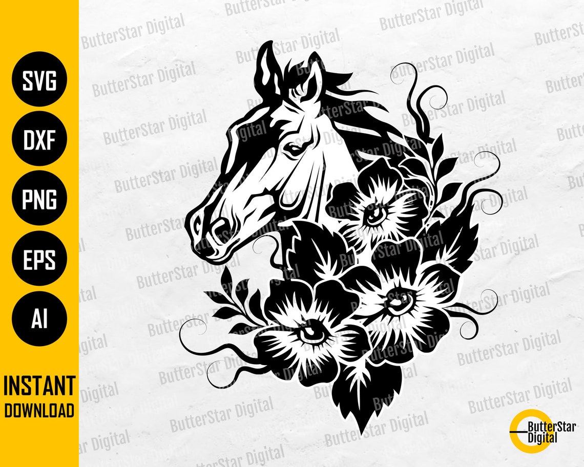 Floral Horse SVG Horse With Flowers SVG Animal Decals Etsy