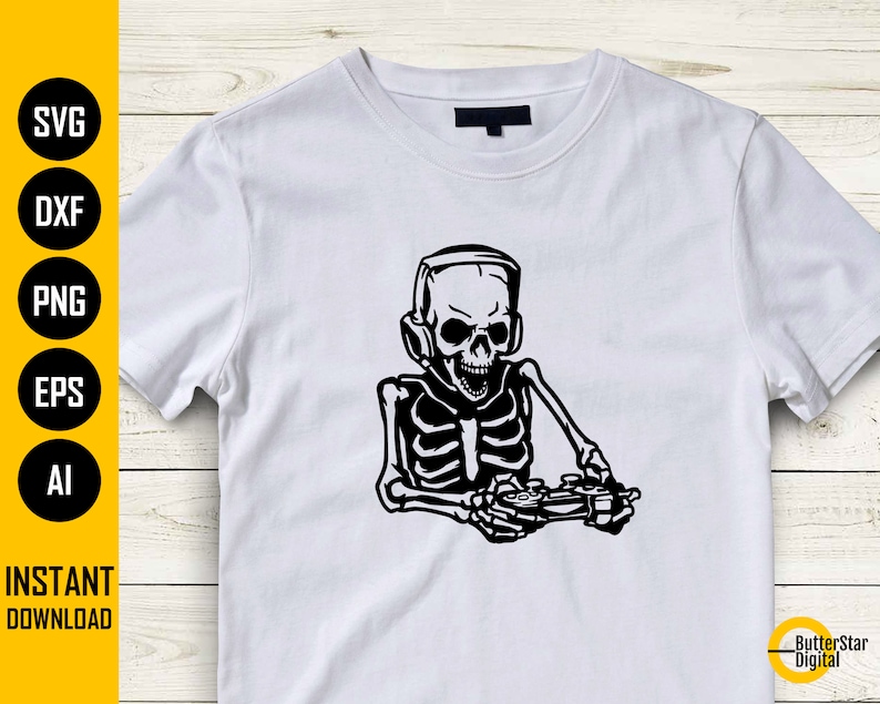 Skeleton Video Game Player SVG | Awesome Funny Gamer T-shirt Decals ...