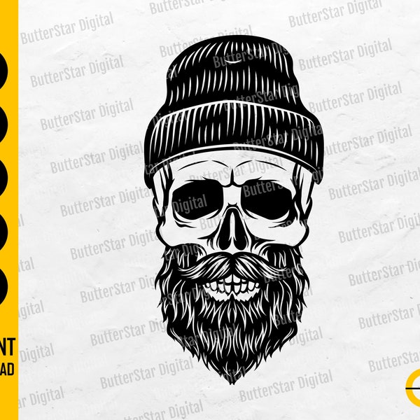 Lumberjack Skull SVG | Logger SVG | Bearded Skull With Beanie SVG | Cricut Cutfile Silhouette Cuttable Clipart Vector Digital Dxf Png Eps Ai
