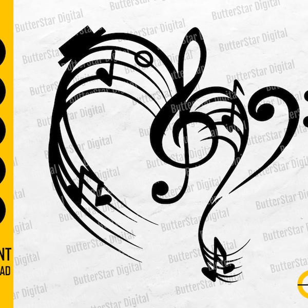 Music Notes Heart SVG | Love SVG | Treble Clef Sheet Musical Classical Musician | Cut Files Printable Clip Art Vector Digital Dxf Png Eps Ai