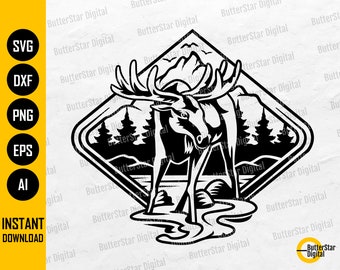 Moose SVG | Outdoors SVG | Nature SVG | Forest Svg | Animal T-Shirt Decal | Cricut Cut File Silhouette Clipart Vector Digital Dxf Png Eps Ai