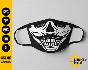 Mustached Skull Face Mask SVG | Skeleton Mouth Facemask | Bones Mask | Cricut Cutting File | Clipart Vector Digital Download Png Eps Pdf Ai