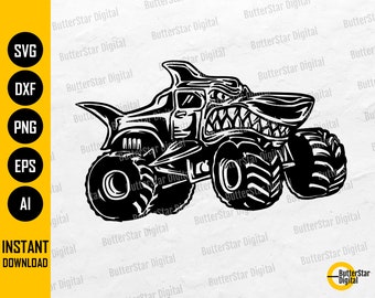 Shark Monster Truck SVG | Muscle Car SVG | 4x4 Off Road Vehicle | Cricut Cut File Silhouette Printable Clipart Vector Digital Dxf Png Eps Ai