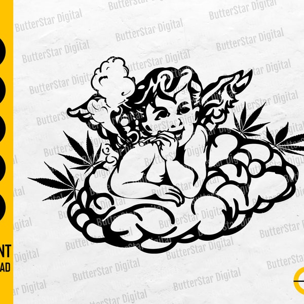 Angel Smoking Weed SVG | Smoke Cannabis Joint Up In The Clouds | High Baby Angel | Cricut Cut File | Clipart Digital Download Png Eps Pdf Ai