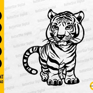 Chibi Tiger SVG | Cute Wild Animal Illustration Drawing Graphics | Cricut Cut File Silhouette Cuttable Clipart Vector Digital Dxf Png Eps Ai
