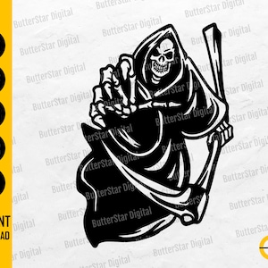 May include: A black and white graphic of the Grim Reaper with a scythe, reaching out with a skeletal hand. The image includes the text "SVG, DXF, PNG, EPS, AI" and "INSTANT DOWNLOAD". The logo for ButterStar Digital is in the corner.