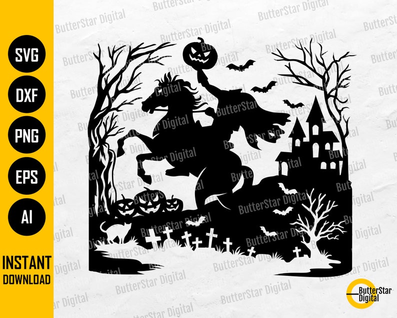 Halloween Scene SVG | Headless Horseman SVG | Spooky T-shirt Wall Art ...