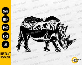 Safari Rhino SVG | Rhinoceros SVG | Wild Animals SVG | Giraffe Elephant Lion Ostrich | Cricut Cut File Clipart Vector Digital Dxf Png Eps Ai