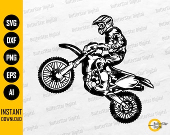 Motorcycle Racer SVG / Dirt Bike PNG / Offroad Racing Circuit Vehicle Race Motor Sport / Cutfile Printable Clipart Vector Digital Dxf Eps Ai