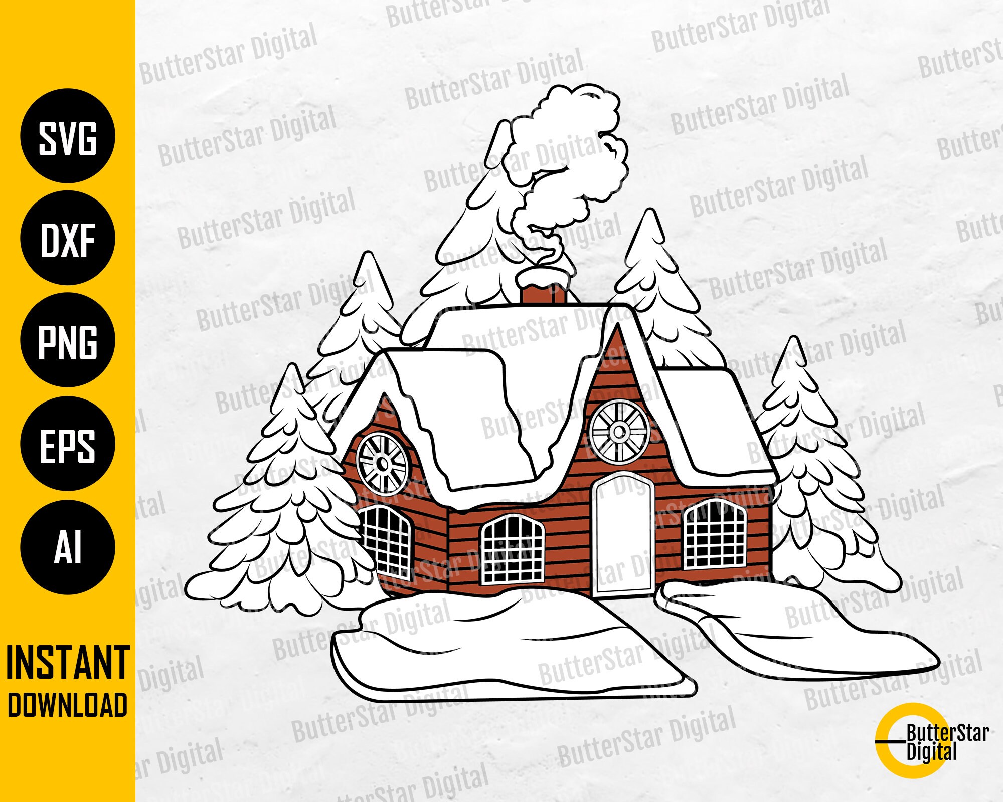 Download Winter Home Svg Snow On House Snowy Cabin Smokey Chimney Etsy