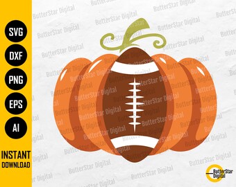 Pumpkin Football SVG | Football Season T-Shirt Stickers Graphics | Cricut Silhouette Cameo | Printable Clipart Vector Digital Dxf Png Eps Ai
