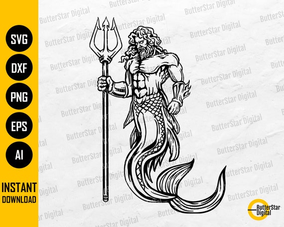 Neptune King Mermaid Boy Fish Cuttable Design SVG PNG DXF & eps Designs Cameo File Silhouette