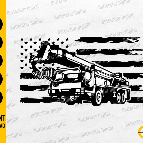 US Crane Truck SVG | USA Flag Construction Svg | Heavy Equipment T-Shirt Tee | Cutting File Printables Clipart Vector Digital Dxf Png Eps Ai