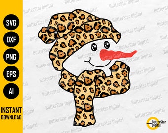 Leopard Snowman SVG | Cute Funny Christmas Winter | Frosty The Snow Man | Cricut Silhouette Printable Clipart Vector Digital Dxf Png Eps Ai