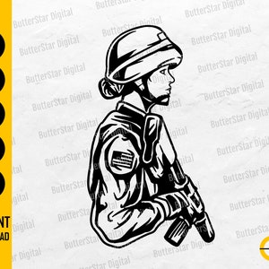 Woman Soldier SVG | US Military Svg | Army Shirt Graphics Illustration | Cricut Silhouette Cut Files Clip Art Vector Digital Png Eps Dxf Ai