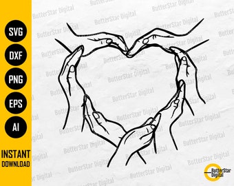 Gruppe Herz Hände Zeichen SVG | Cute Love Aufkleber T-Shirt Aufkleber Kunst Grafik | Cricut Silhouette Plotterdatei Clipart Vektor Digital Dxf Png Eps Ai
