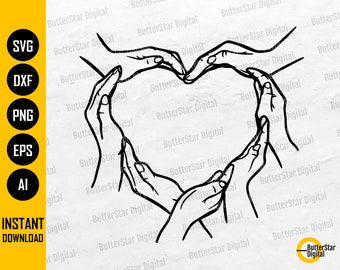 Group Heart Hands Sign SVG | Cute Love Decal T-Shirt Sticker Art Graphics | Cricut Silhouette Cut File Clipart Vector Digital Dxf Png Eps Ai