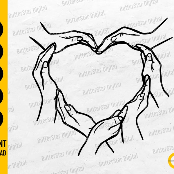 Group Heart Hands Sign SVG | Cute Love Decal T-Shirt Sticker Art Graphics | Cricut Silhouette Cut File Clipart Vector Digital Dxf Png Eps Ai