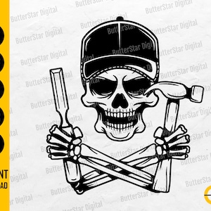 Skull Carpenter SVG | Carpentry SVG | Handyman T-Shirt Vinyl Graphics | Cricut Cutting Files Printable Clipart Vector Digital Dxf Png Eps Ai