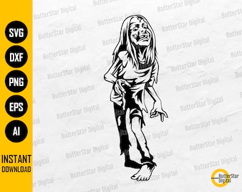 Female Zombie SVG | Monster Girl SVG | Scary Lady SVG | Horror Svg | Cricut Cutting Files Printables Clip Art Vector Digital Dxf Png Eps Ai