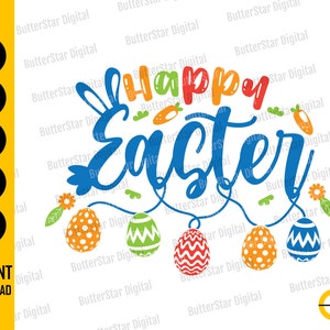Happy Easter SVG | Easter Bunny SVG | Cute Spring Sign Shirt Decal | Cricut Cutting File Cut Printable Clipart Vector Digital Dxf Png Eps Ai