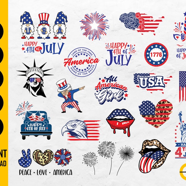 4th Of July BUNDLE SVG | America Svg | USA Svg | Patriotic T-Shirt Decor Sign | Cricut Cutting File Printable Clipart Digital Dxf Png Eps Ai