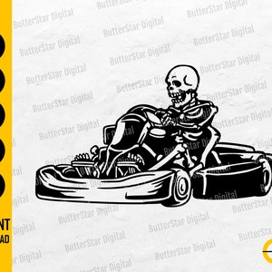 Skeleton Driving Go Kart SVG | Motor Sports SVG | Race Car Drive Fast Speed Circuit | Cricut Cutfile Clip Art Vector Digital Dxf Png Eps Ai
