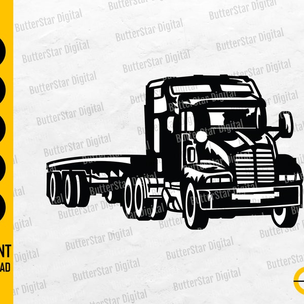 Flatbed Semi Truck SVG | Trucker SVG | Truck Decal Vinyl Stencil Graphics Illustration | Cutting File Clip Art Vector Digital Dxf Png Eps Ai