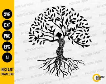 | SVG de Woman Tree | SVG pour l’autonomisation des femmes Arbre avec racines | Cricut Silhouette Cutting File | Printable Clipart Vector Digital Dxf Png Eps Ai