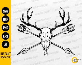 Deer Bow Hunting SVG | Deer Skull SVG | Bow Hunter T-Shirt Decal Gift | Cricut Cutting File Silhouette Clipart Vector Digital Dxf Png Eps Ai