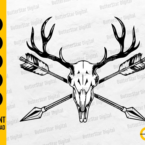 Deer Bow Hunting SVG | Deer Skull SVG | Bow Hunter T-Shirt Decal Gift | Cricut Cutting File Silhouette Clipart Vector Digital Dxf Png Eps Ai