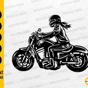 Biker Girl SVG | Woman Riding Motorcycle SVG | Motorbike Bike Road Ride Rider | Cutting File Cuttable Clip Art Vector Digital Dxf Png Eps Ai