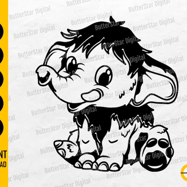 Süßes Baby Wolliges Mammut SVG | Mastadon SVG | Eiszeit SVG | Winter-Svg | Cricut Schneidedatei druckbare Clipart Vektor Digital Dxf Png Eps Ai