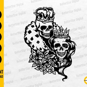 Skull King & Queen SVG | Dead Skeleton Love SVG | Gothic Decal T-Shirt Graphics | Cut Files Printable Clip Art Vector Digital Dxf Png Eps Ai
