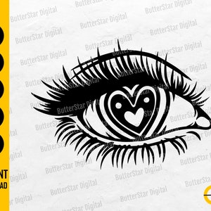 Coeur globe oculaire SVG | Yeux de femme SVG | Cils SVG | Fichiers de découpe Cricut Silhouette camée imprimables Clip Art vectoriel numérique Dxf Png Eps Ai