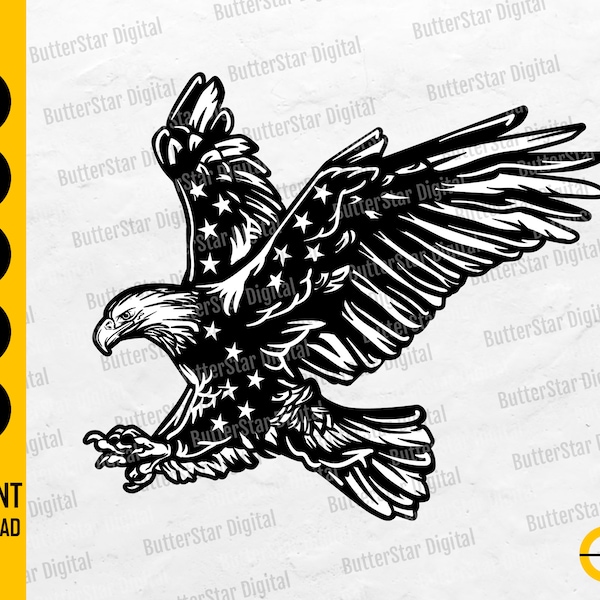 Eagle With Stars SVG | Flying Bird SVG | Government Justice Team Sports Mascot Lawyer | Cutting Files Clipart Vector Digital Dxf Png Eps Ai