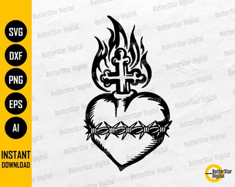 Sacred Heart SVG | Jesus Christ Our Savior SVG | Religious T-Shirt Decal Stencil | Cricut Cut File CNC Clipart Vector Digital Dxf Png Eps Ai