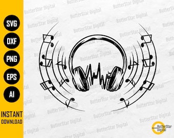 Headphones SVG | Music SVG | Loud Noise Tunes Volume Jam Sound Listening Metal | Cut Files Printable Clip Art Vector Digital Dxf Png Eps Ai